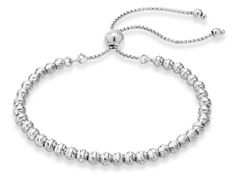 Miabella Italian 925 Sterling Silver or 18K Yellow Gold Plated Diamond-Cut Adjustable Bolo 4mm Bead Ball Bracelet for Women, Made in Italy (sterling silver) - Image 1